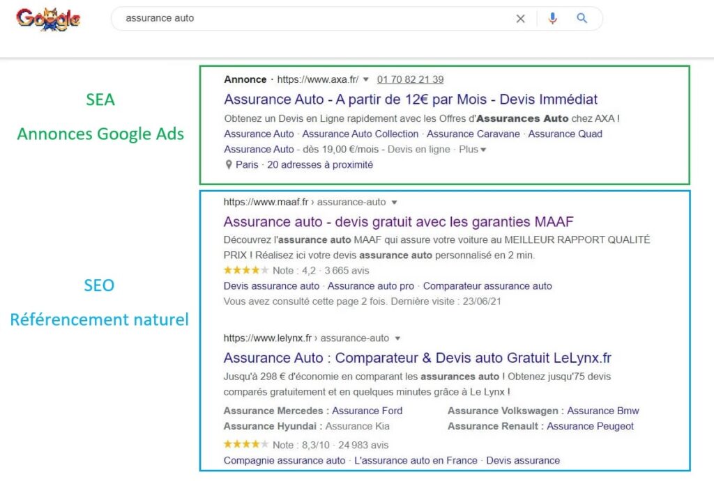 Annonces Google Ads vs Résultats naturels